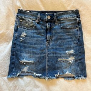 Size 6 Long American Eagle Denim Distressed Mini Skirt